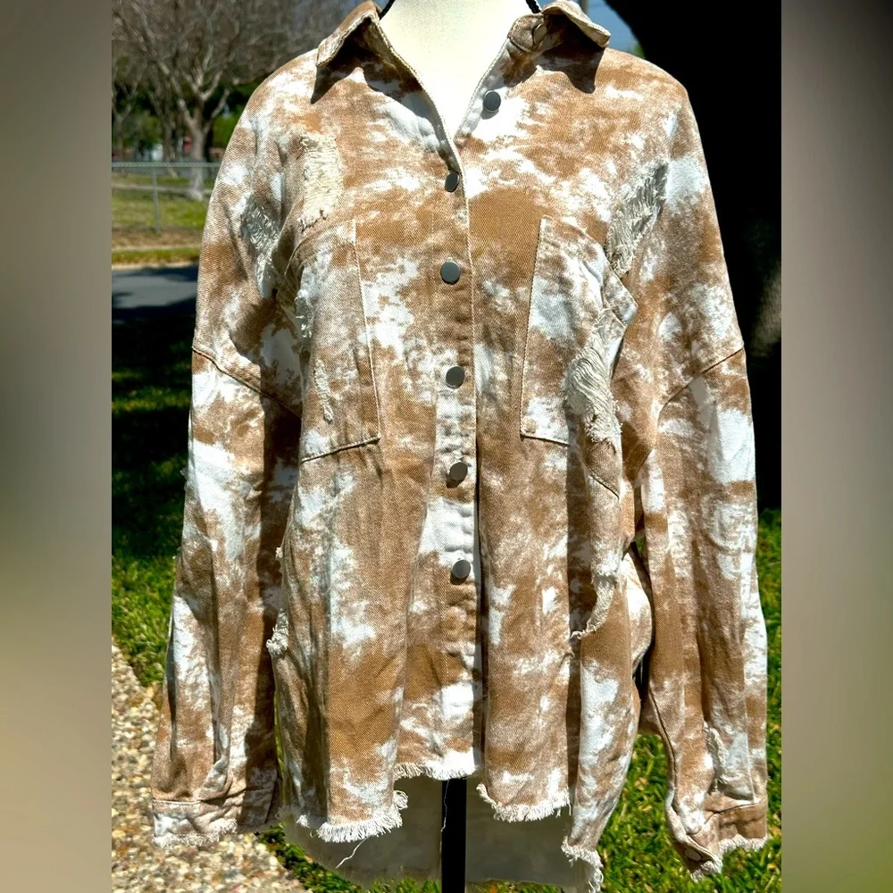 POL Tie Dye Raw Edge Shacket - Picture 5 of 11
